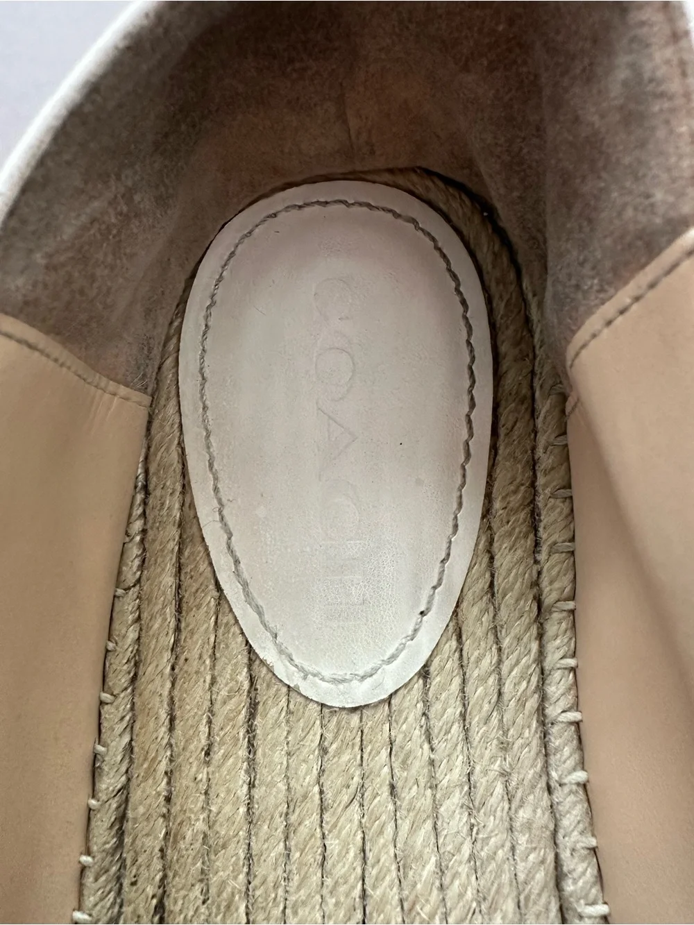 Coach Cream Leather Espadrille Flats with Quilted C Logo